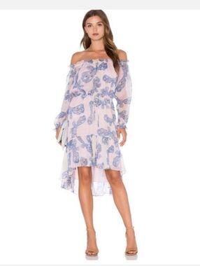 Diane Von Furstenberg Silk Camila Two Hi-Low Chiffon Dress Off Shoulder